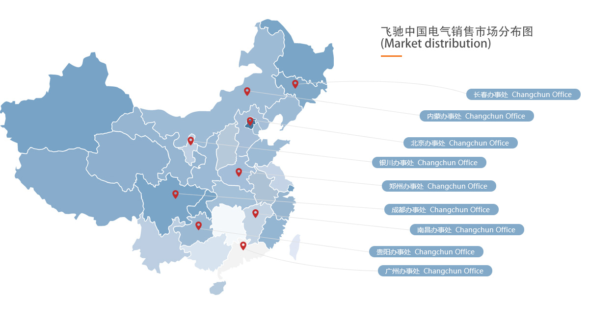 沈阳飞驰电气设备有限公司中国电气销售市场分布图